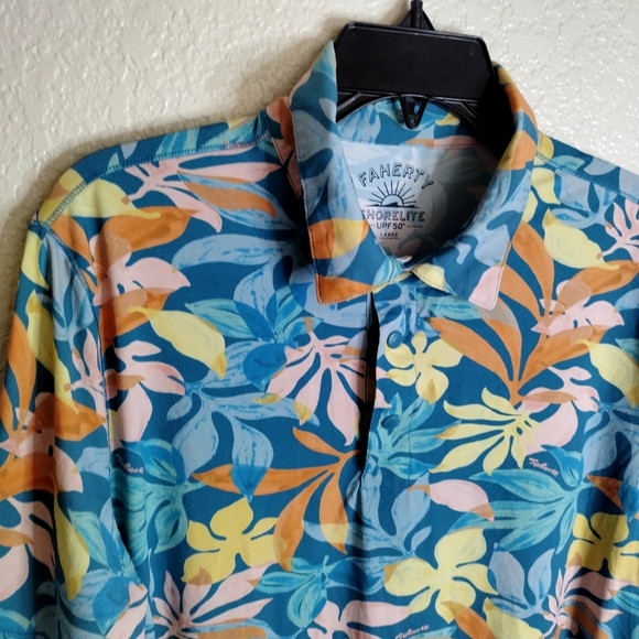 Faherty Shorelite Short-Sleeve Tech Polo Summer Blooms UPF 50 Sz L - Picture 3 of 6